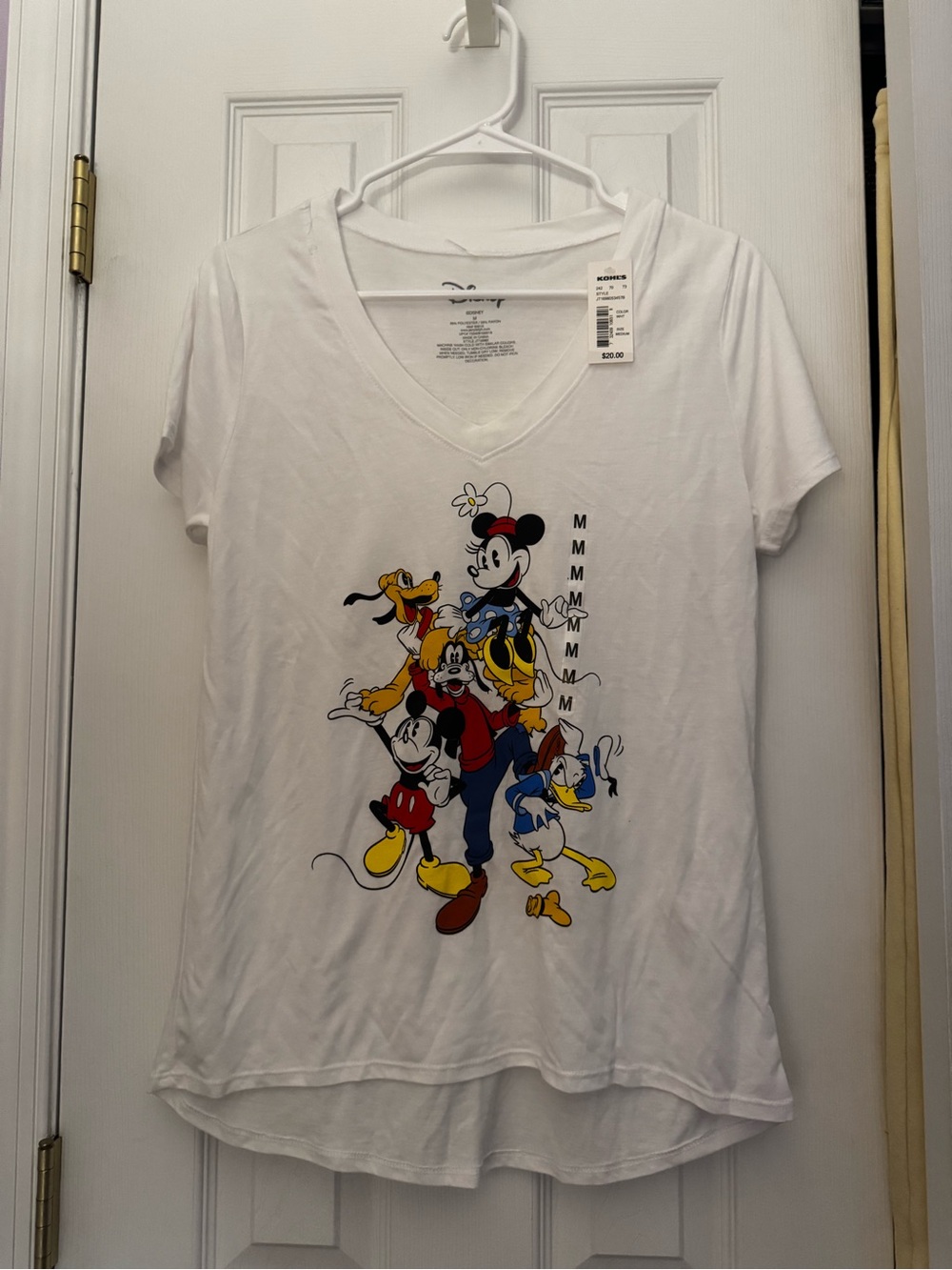 NEW Disney White V-Neck Tee with Classic Mickey & Friends Stack Graphic